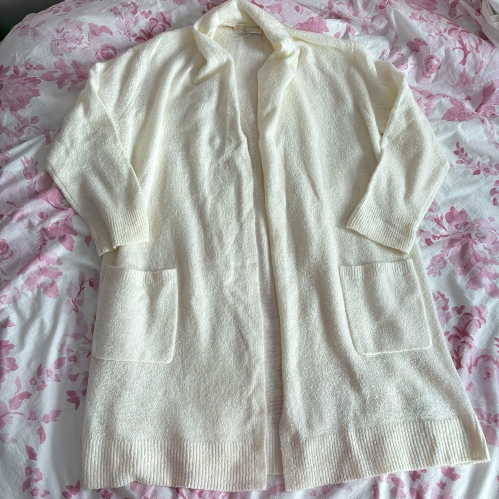 Michael Kors white plus size fluffy cardigan